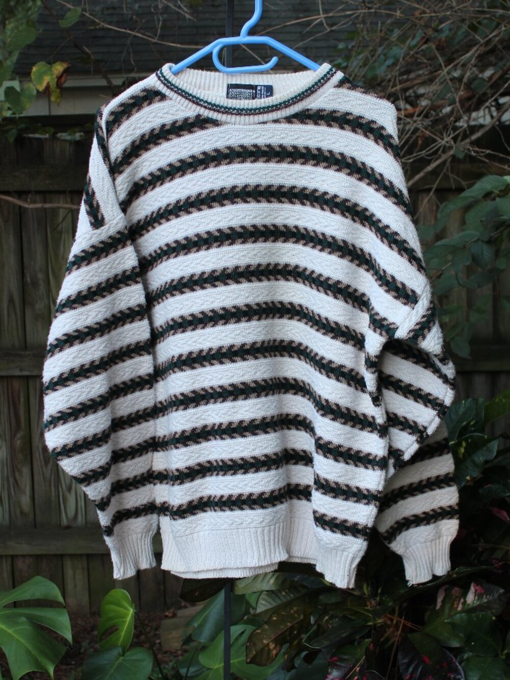 Vintage Knightsbridge Chunky Cable Knit Sweater | Large | USA Made Cotton Stripe